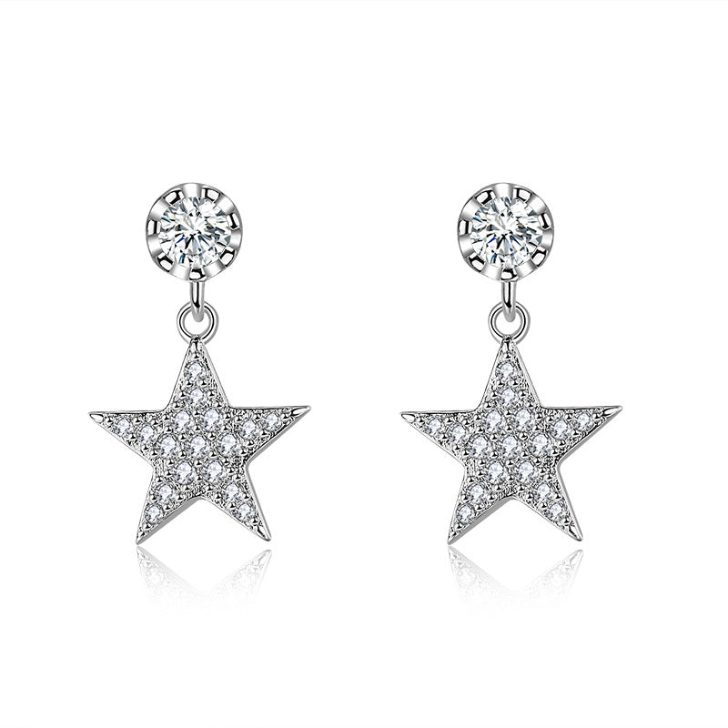 Women's For Personality Pentagram Diamond Inlaid Short Earrings