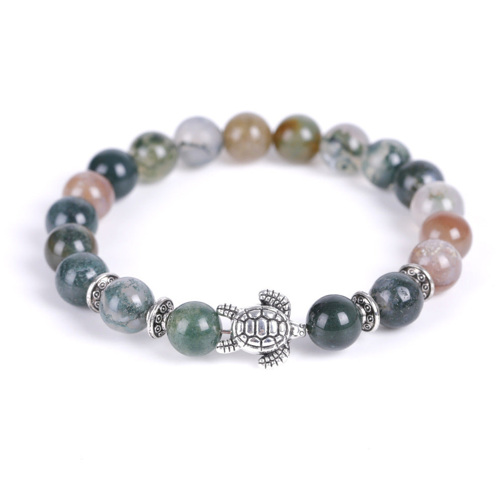 Electroplated Turtle Map Stone India Agate Bracelets