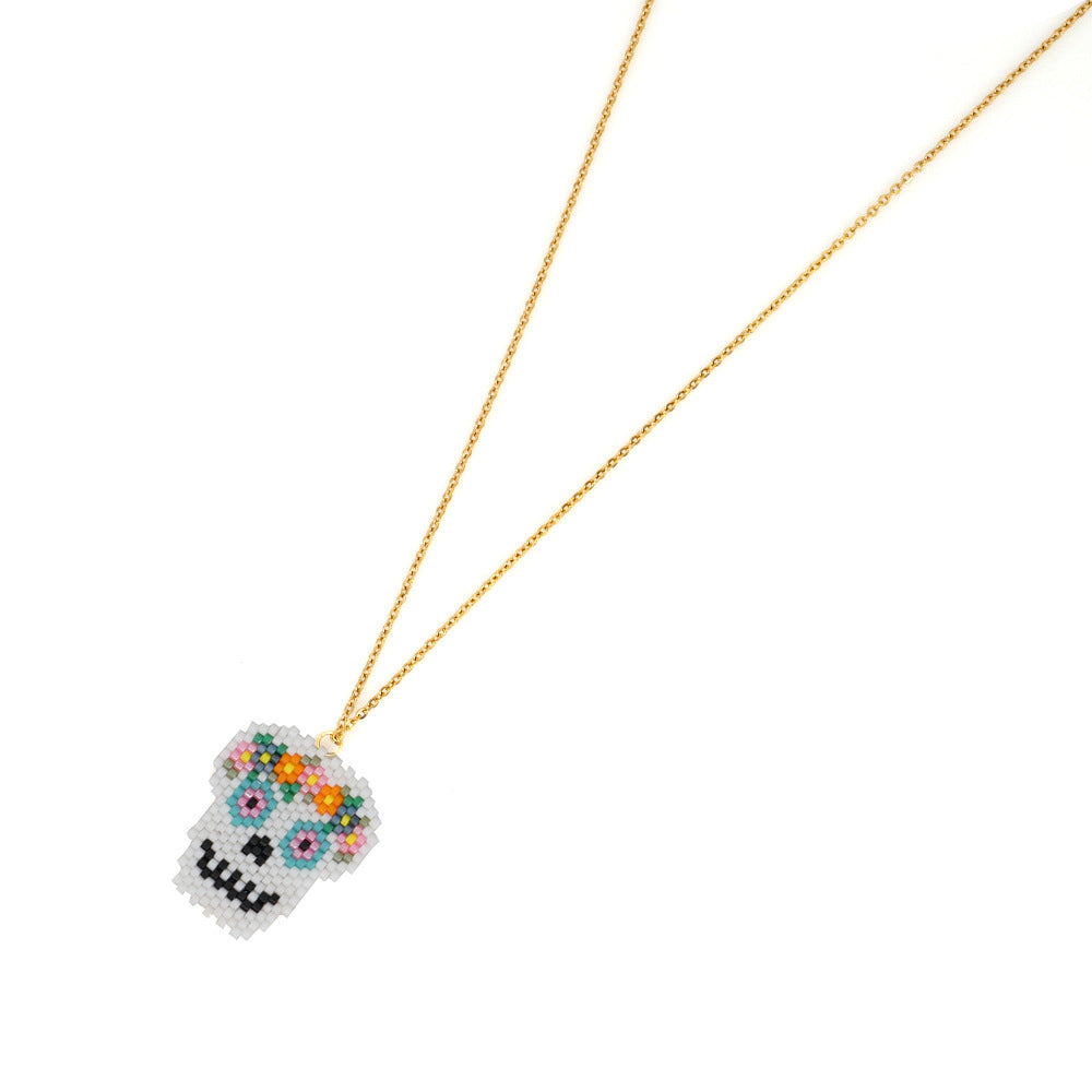 Women's Hip Hop Color Beaded Skull Bead Necklaces