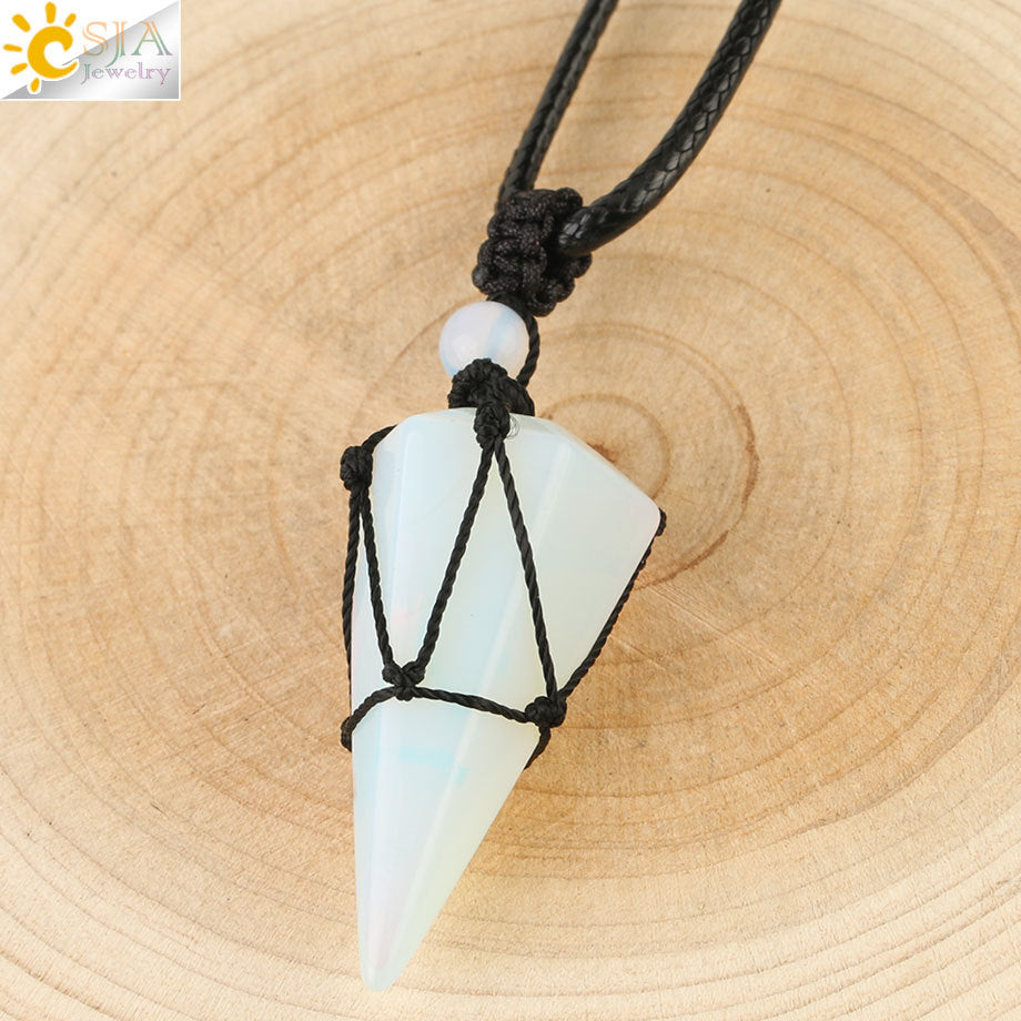 Women's Ornament Hand-woven Hexagonal Prism Stone Accessories Necklaces