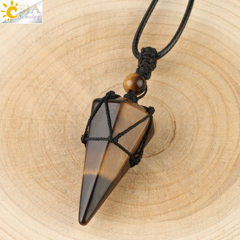 Women's Ornament Hand-woven Hexagonal Prism Stone Accessories Necklaces