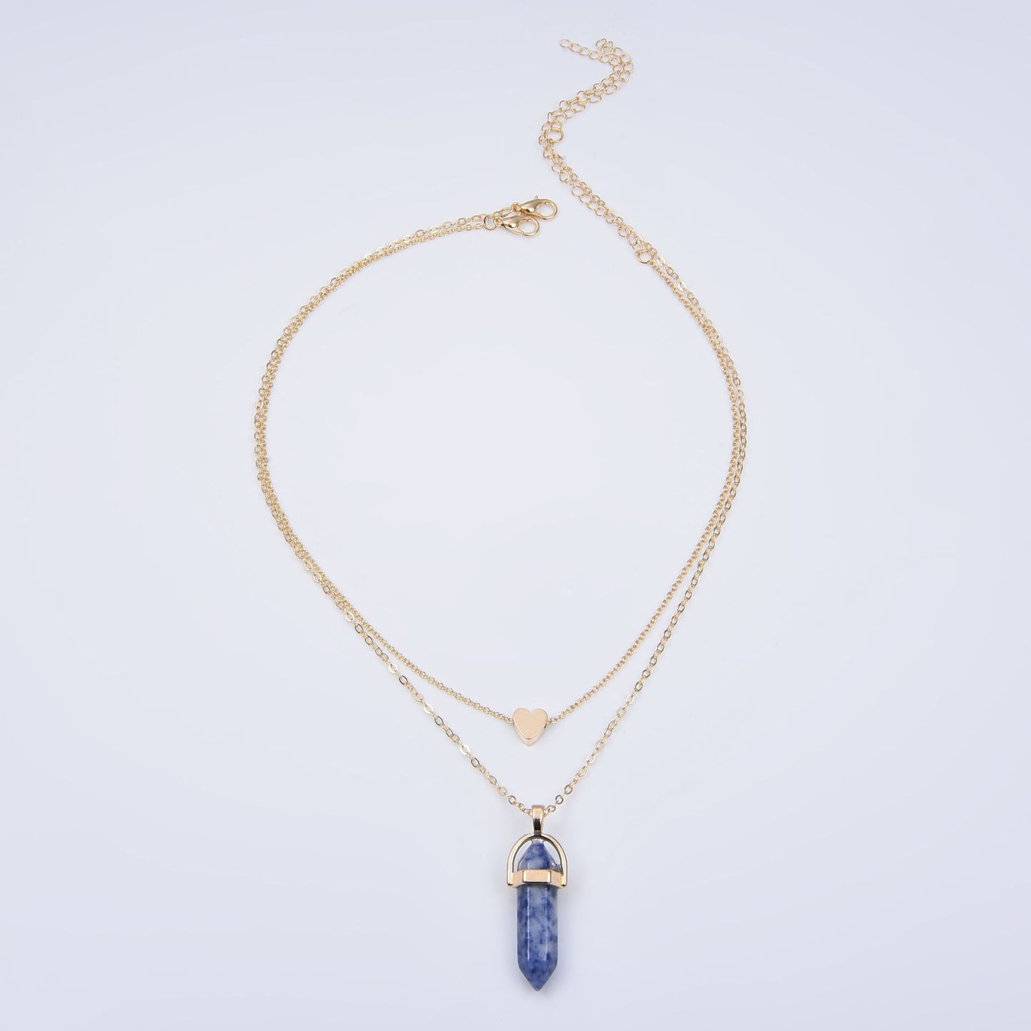 Women's Popular Hexagon Prism Double Layer Fashionable Golden Necklaces