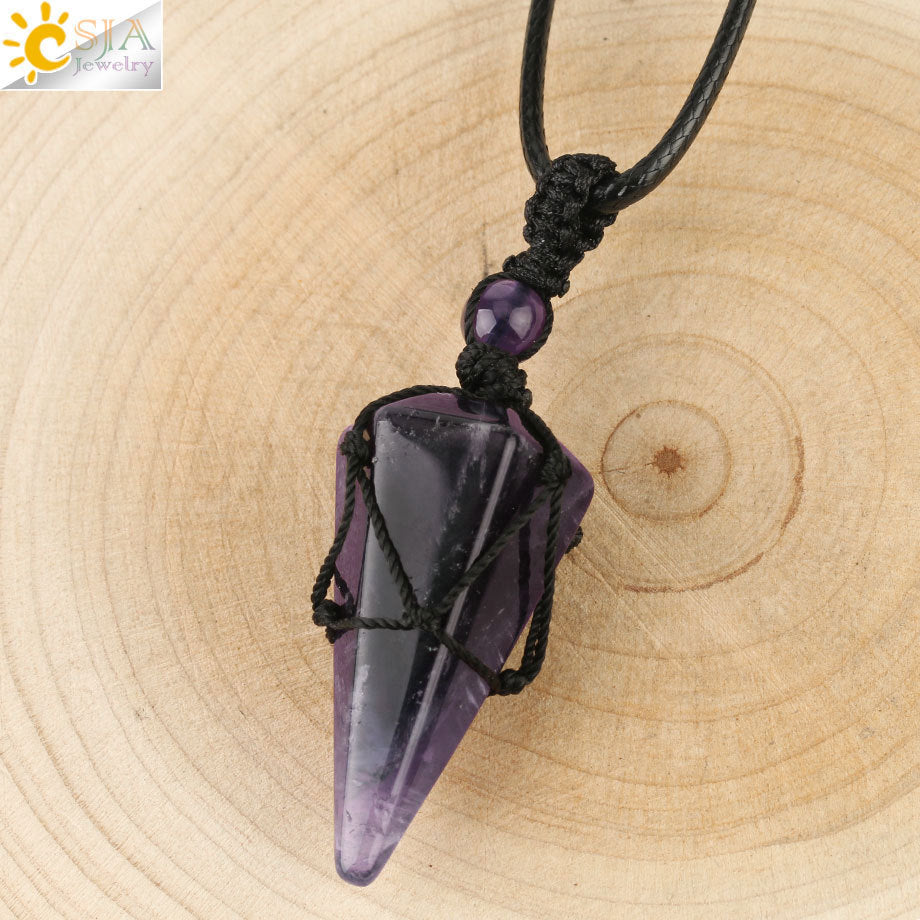 Women's Ornament Hand-woven Hexagonal Prism Stone Accessories Necklaces