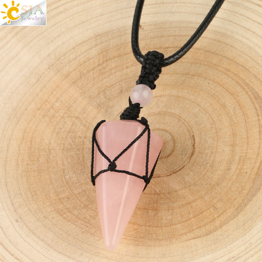 Women's Ornament Hand-woven Hexagonal Prism Stone Accessories Necklaces
