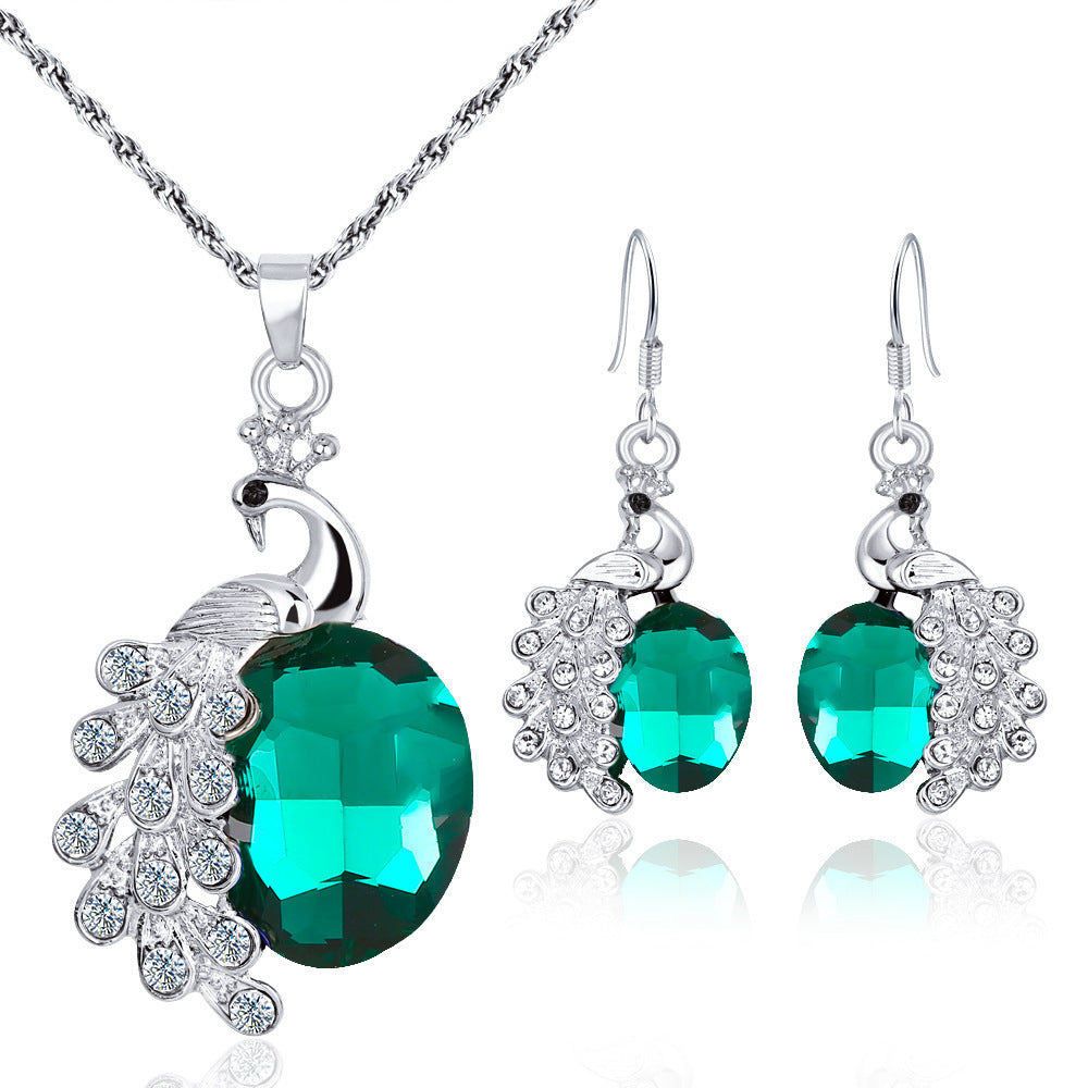 Fashion Personality Peacock Diamond Gem Ladies Jewelry Set
