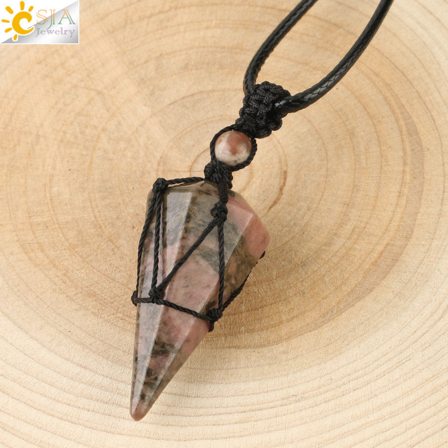 Women's Ornament Hand-woven Hexagonal Prism Stone Accessories Necklaces
