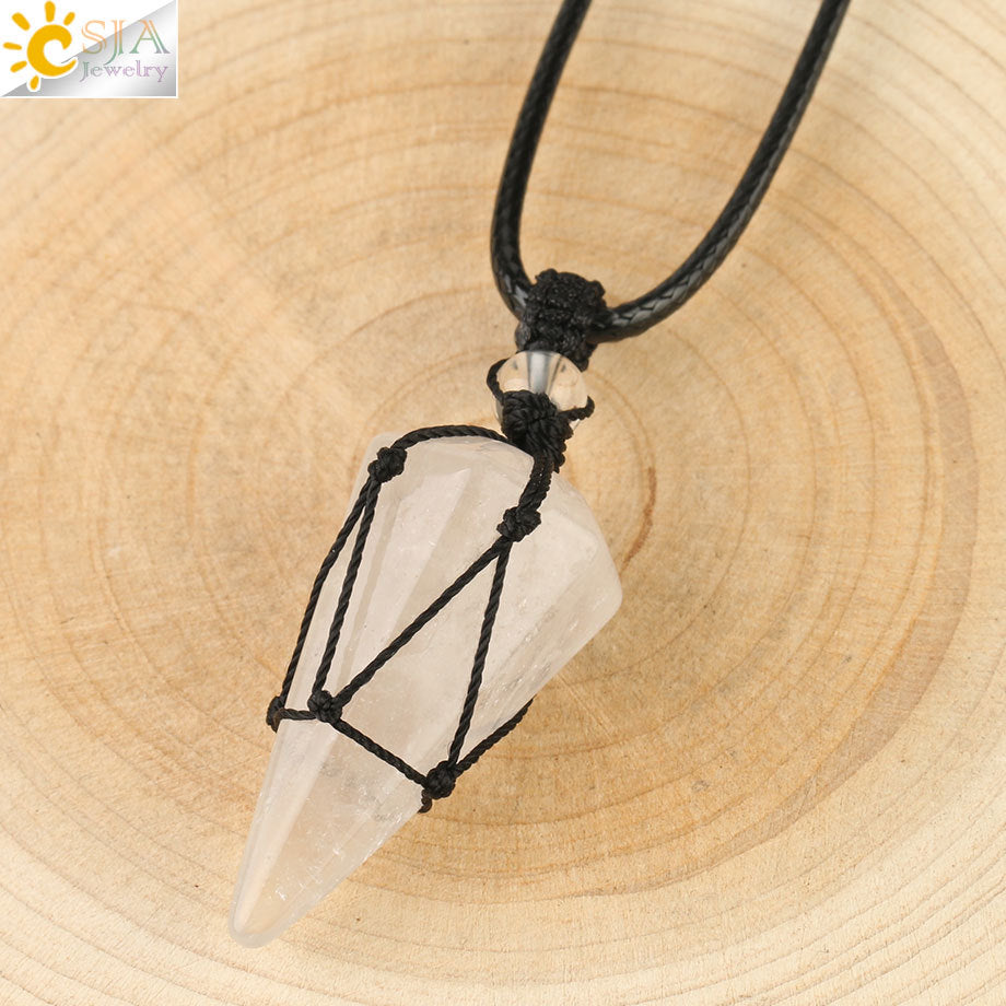 Women's Ornament Hand-woven Hexagonal Prism Stone Accessories Necklaces
