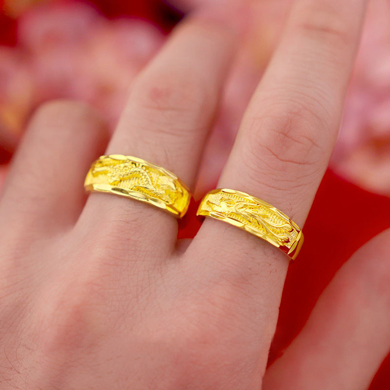 Dragon Phoenix Vietnam Placer Gold Couple Jewelry Plated Prosperity Rings