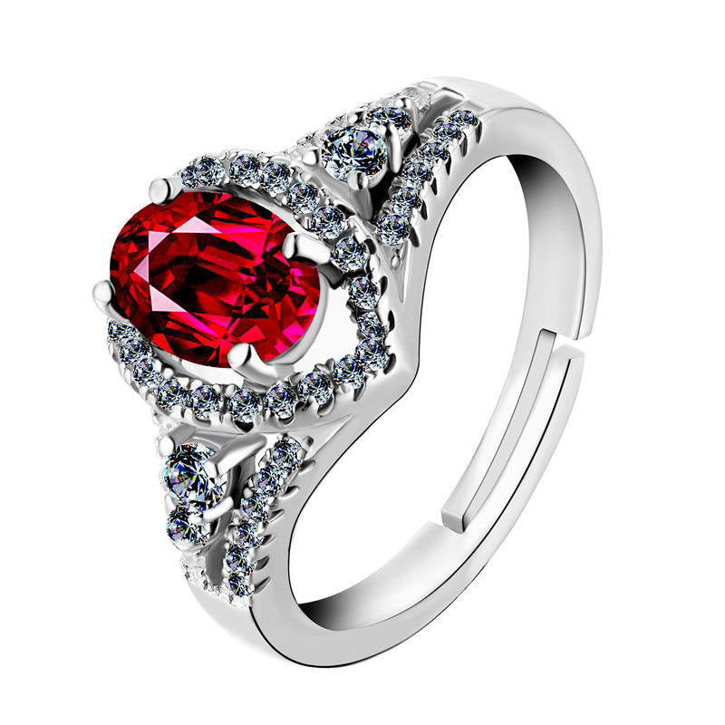 Style Oval Rose Red Diamond Simulation Tourmaline Group Inlaid Zircon Ring