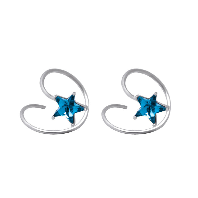 Women's Blue Crystal For Simple Grace Personality Pentagram Wave Curve Earrings