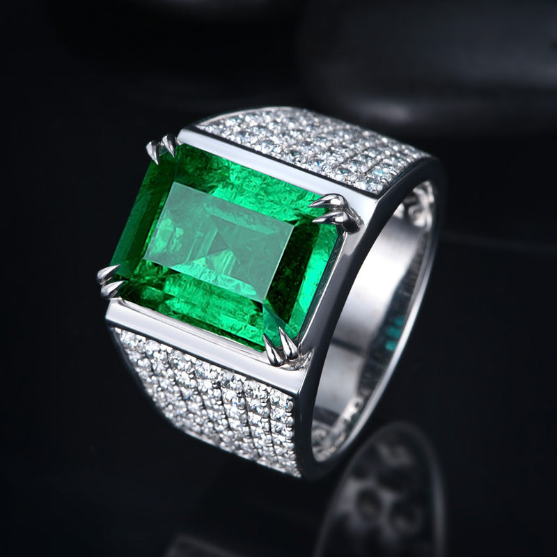 Men's Karat Synthetic Emerald Domineering Opening Colored Rings