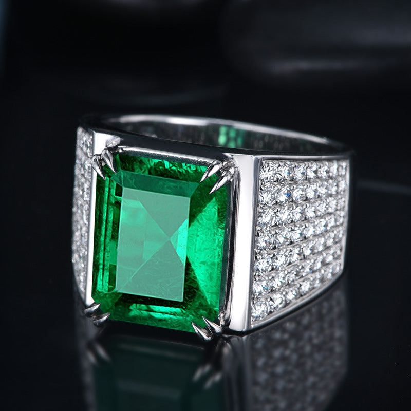 Men's Karat Synthetic Emerald Domineering Opening Colored Rings