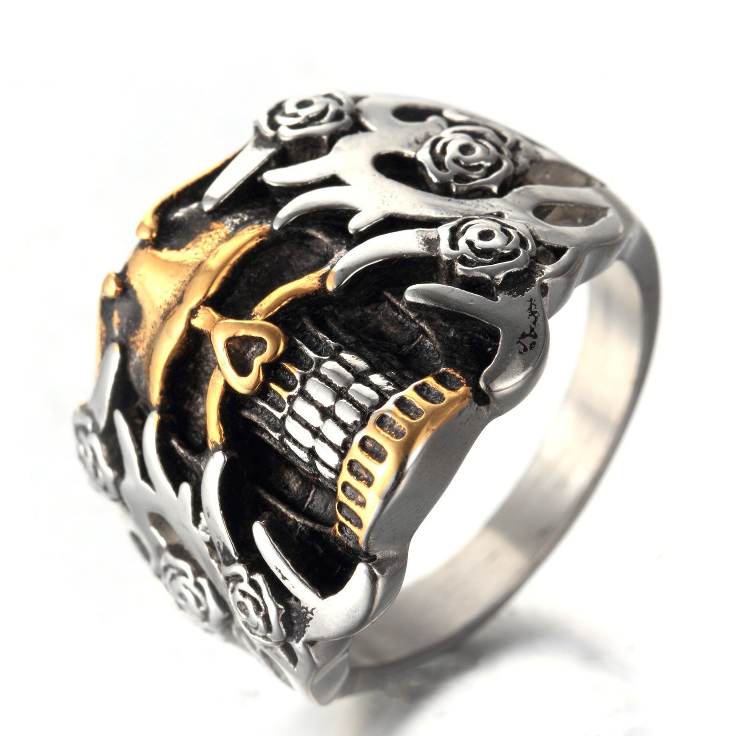 Stainless Steel Gold Skull Ghost Head Ring