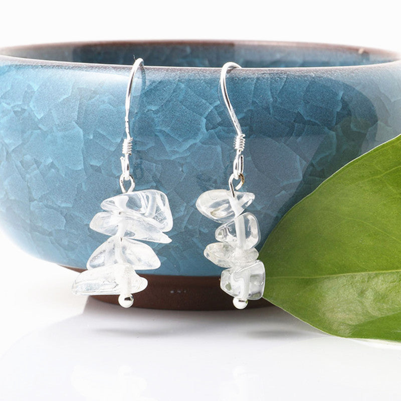 Classy Natural Stone Crystal Long Stream Earrings