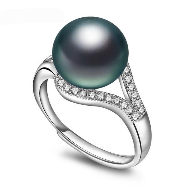 Broadcast Sier Pearl Open Mouth Zircon Female Copper Plated Rings