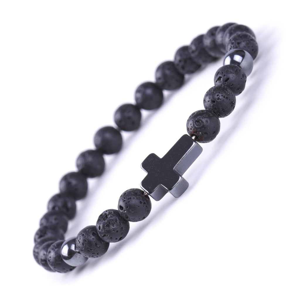 Black Magnet Cross Stone African Pine Bracelets