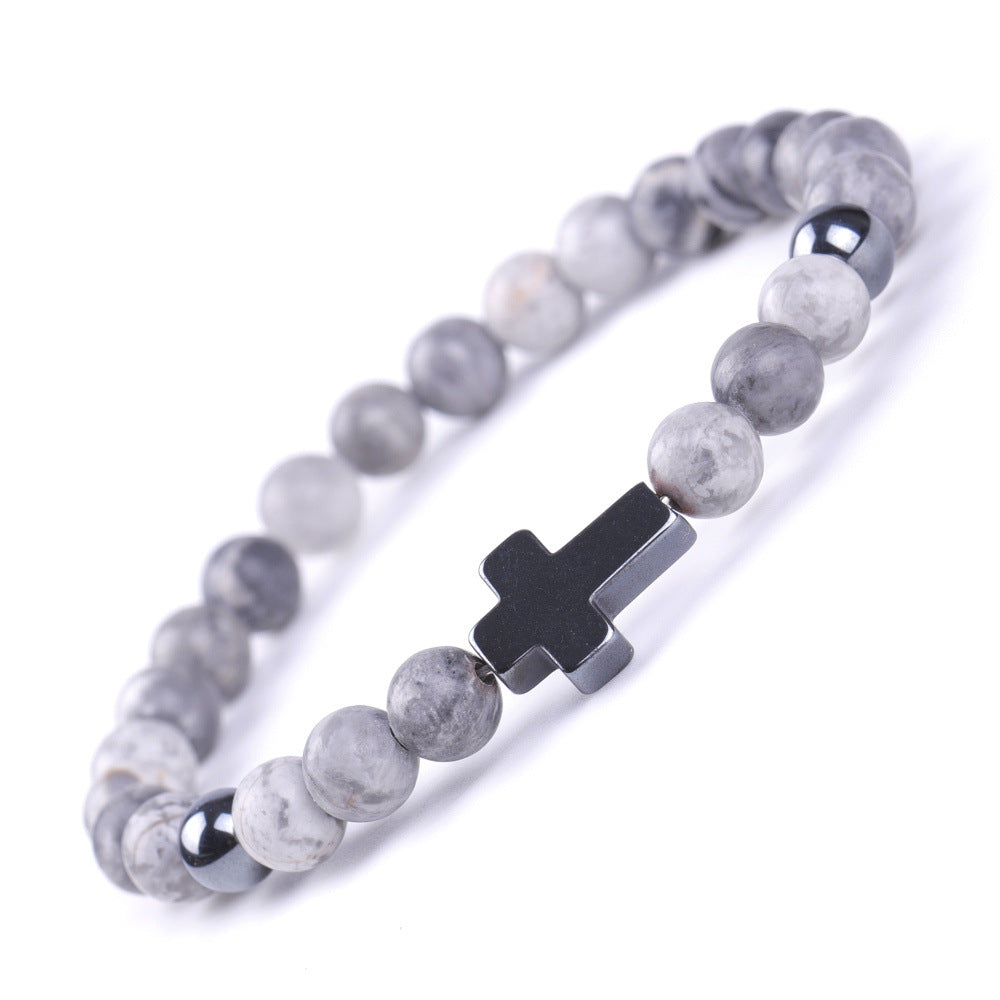 Black Magnet Cross Stone African Pine Bracelets