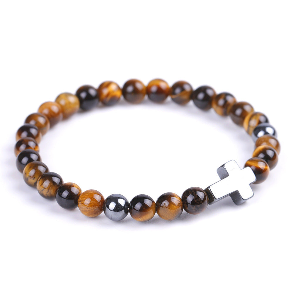 Black Magnet Cross Stone African Pine Bracelets