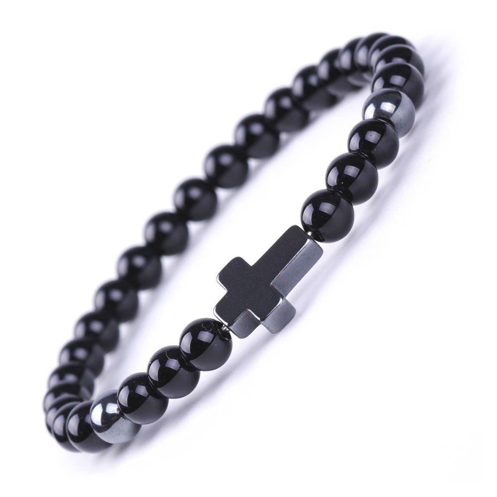 Black Magnet Cross Stone African Pine Bracelets