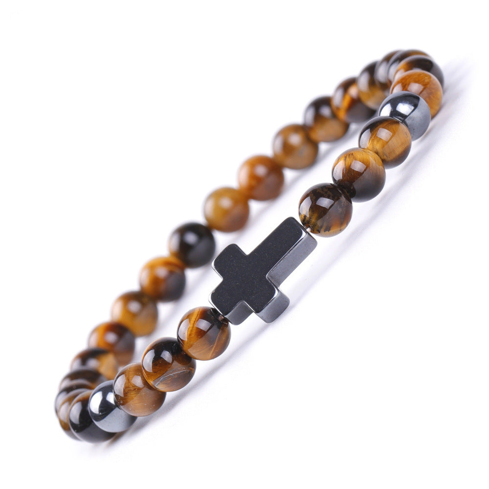 Black Magnet Cross Stone African Pine Bracelets