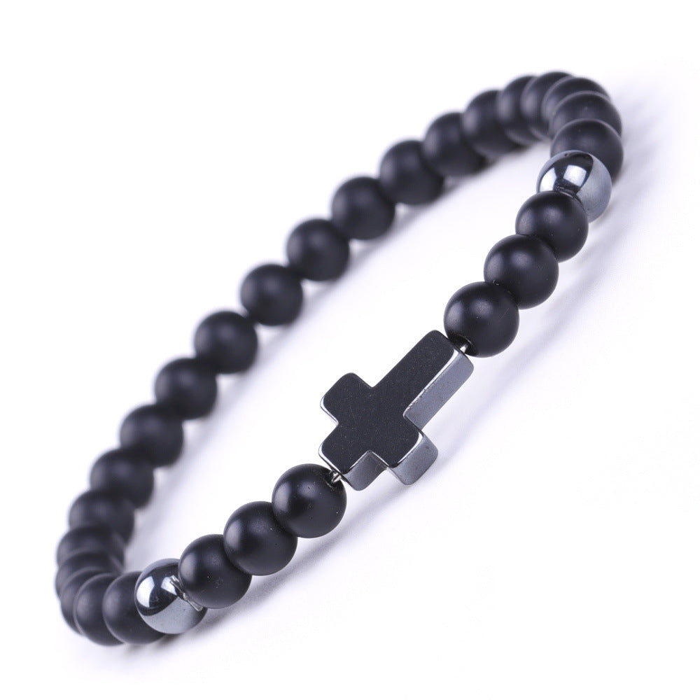 Black Magnet Cross Stone African Pine Bracelets