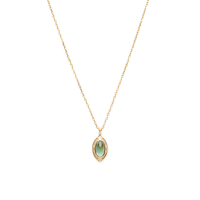 Lux Sterling Sier Green Natural Olivine Necklace