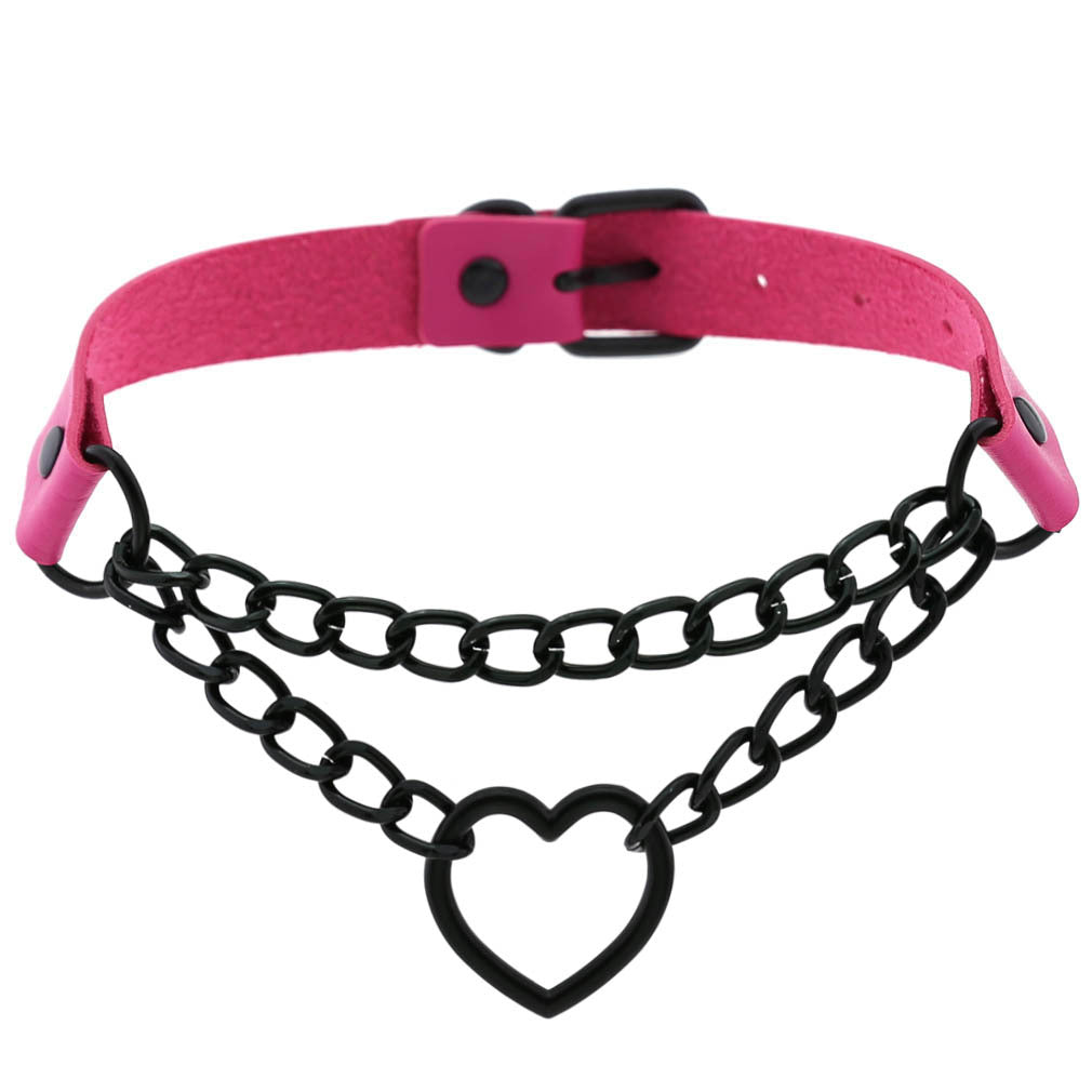 Black Chain Neckband Fashion Leather Love Heart Collar