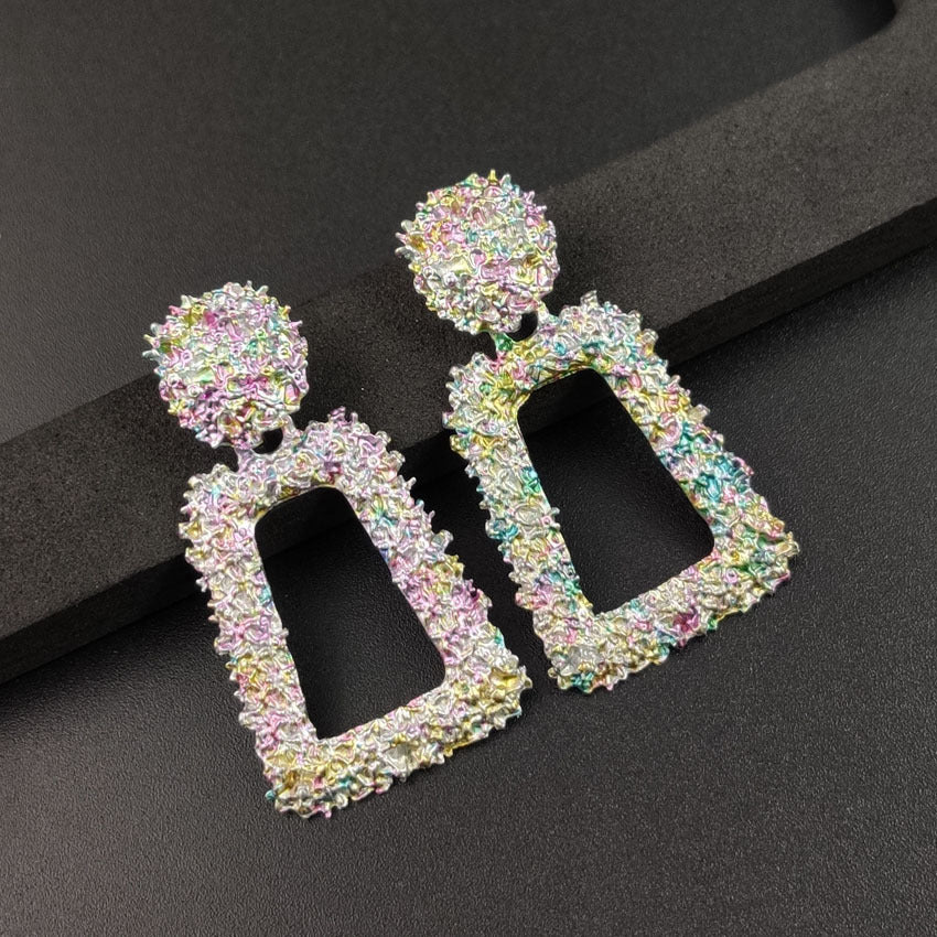 Exaggerated Metal Spray Paint Geometric Trapezoid Retro Fashion Personalized Alloy Earrings