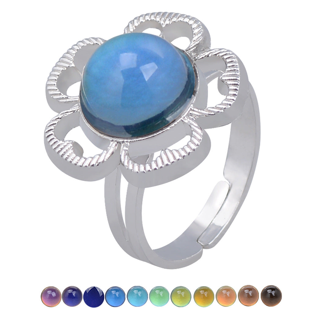 Women's Fashion Charm Opening Retro Gem Temperature Rings