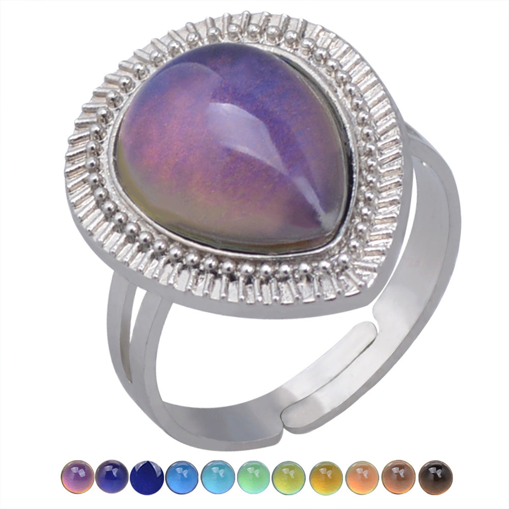 Women's Fashion Charm Opening Retro Gem Temperature Rings