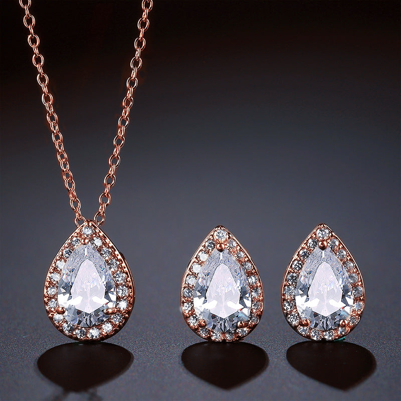 Fashion Classic Popular Water Drop Ear Two-piece Inlaid Jewelry Set