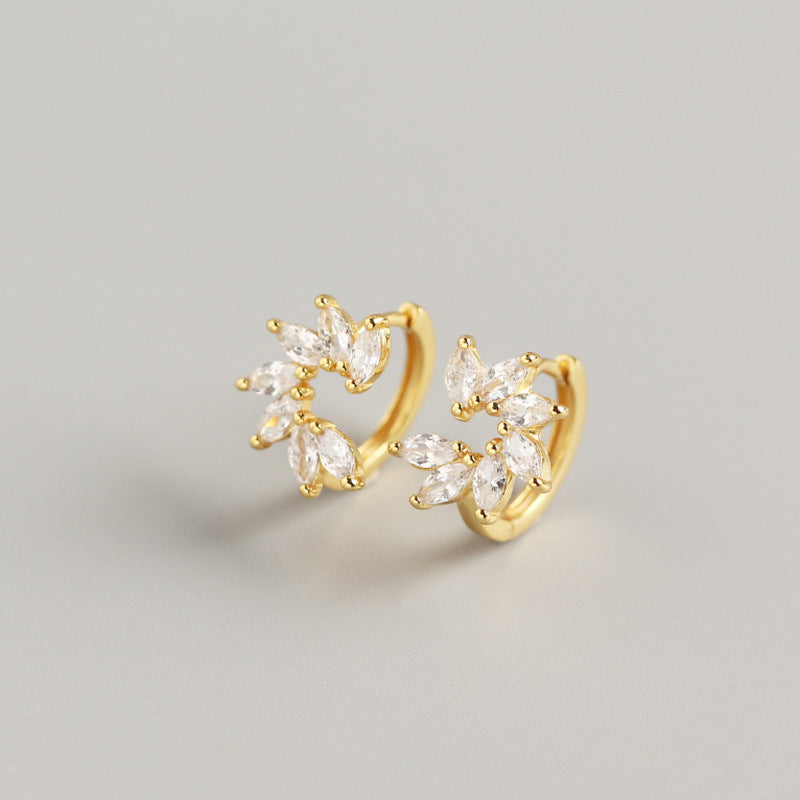 Women's Luxury Sterling Sier Horse Eye Zircon Flower Earclip Stud Earrings