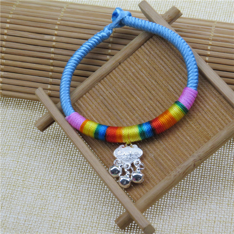 Sier Longevity Lock Colorful Rope Copper Bell Pineapple Bracelets