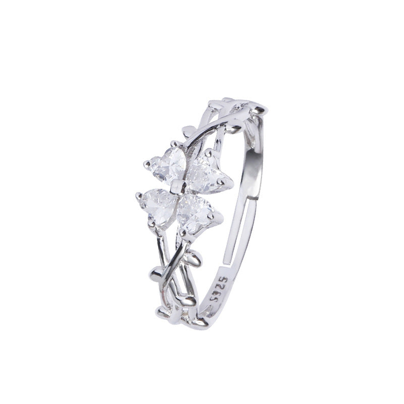 For Girlfriend Heart-shaped Flower Zircon Female Rings