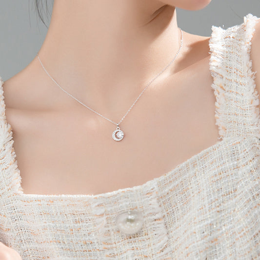 Women's Diamond Crescent Mini Moon Special Interest Light Necklaces