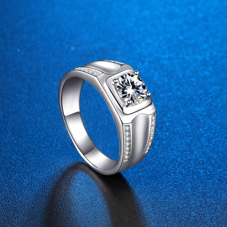 Men's Moissanite Double Row Sterling Sier White Gold Rings