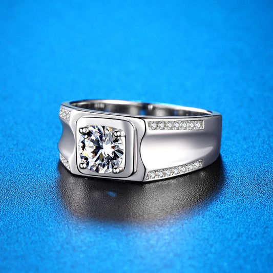 Men's Moissanite Double Row Sterling Sier White Gold Rings