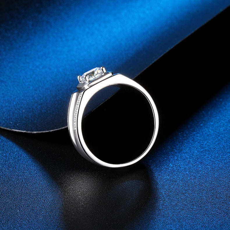 Men's Moissanite Double Row Sterling Sier White Gold Rings