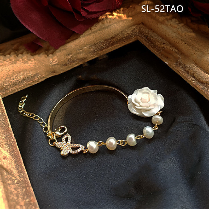 Real Gold Plating Design Rose Vintage Flower Baroque Pearl Bracelets