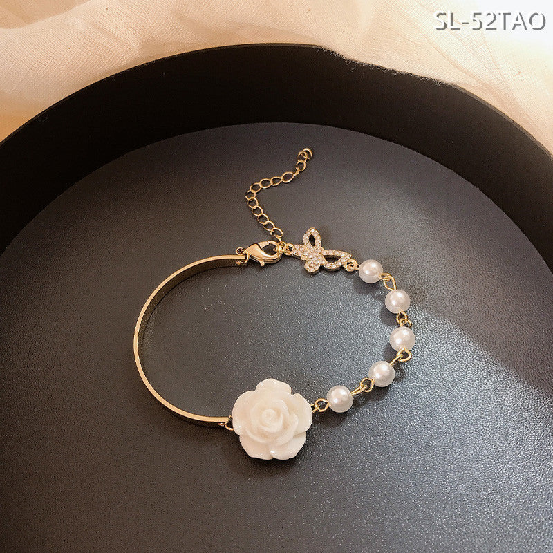 Real Gold Plating Design Rose Vintage Flower Baroque Pearl Bracelets