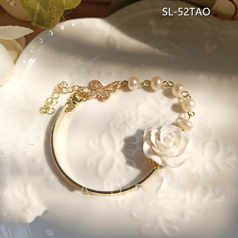 Real Gold Plating Design Rose Vintage Flower Baroque Pearl Bracelets