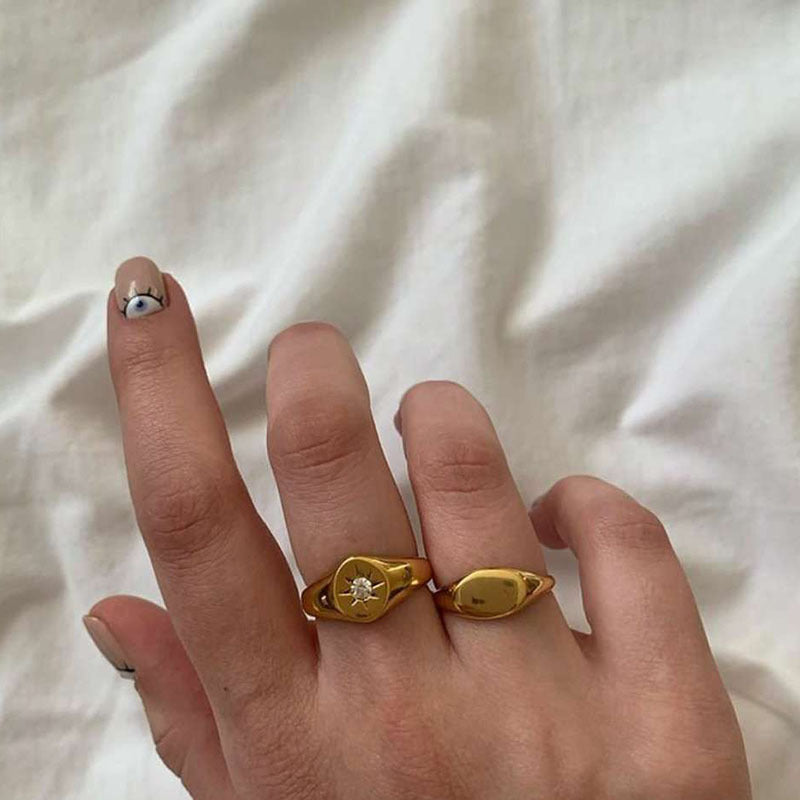 Simple Gold Cold Wind Stacked Couple Rings