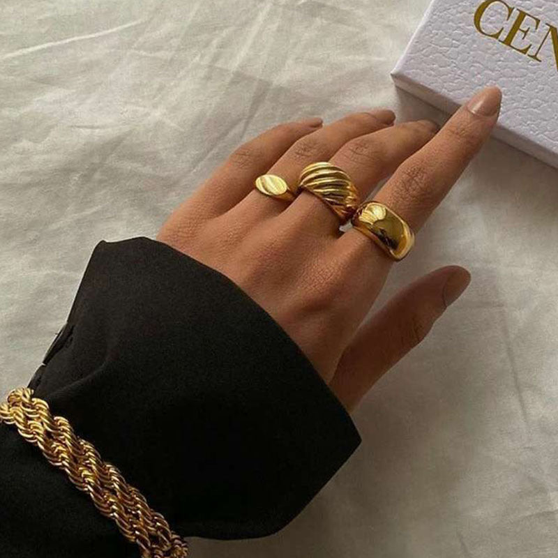 Simple Gold Cold Wind Stacked Couple Rings