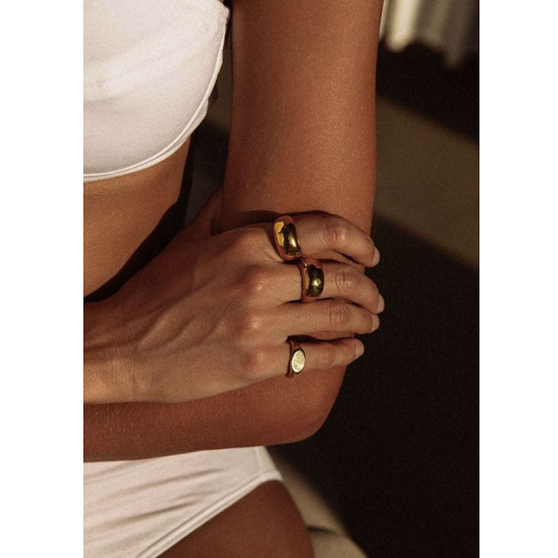 Simple Gold Cold Wind Stacked Couple Rings