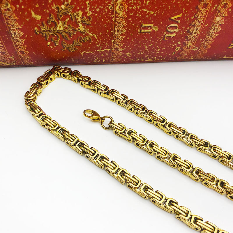 Men's Byzantine Titanium Steel King Chain Emperor Stainless Necklace