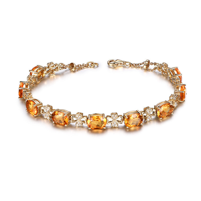 Simple Moissanite Plated Four Claw Citrine Jewelry Set