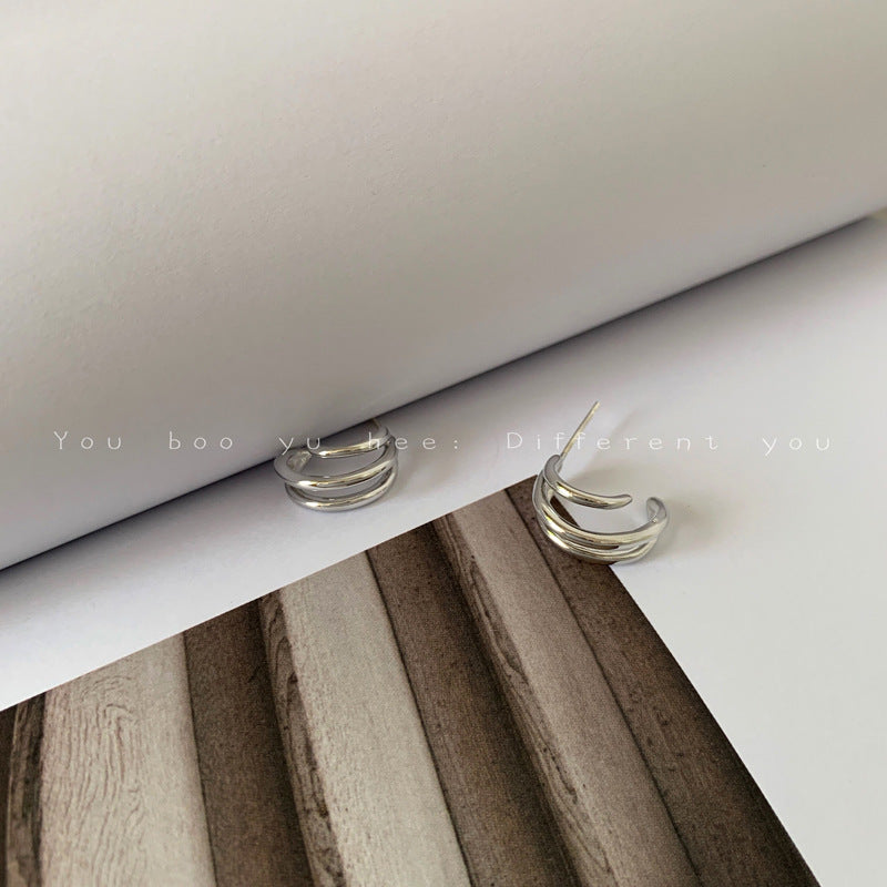 Women's Sier Needle Shaped Twisted Metal Version Minimalist Style Stud Earrings
