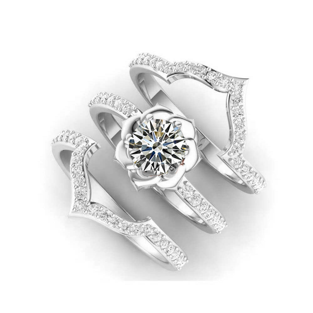 Ornament Rose Gold Fresh Zircon Three-piece Rings