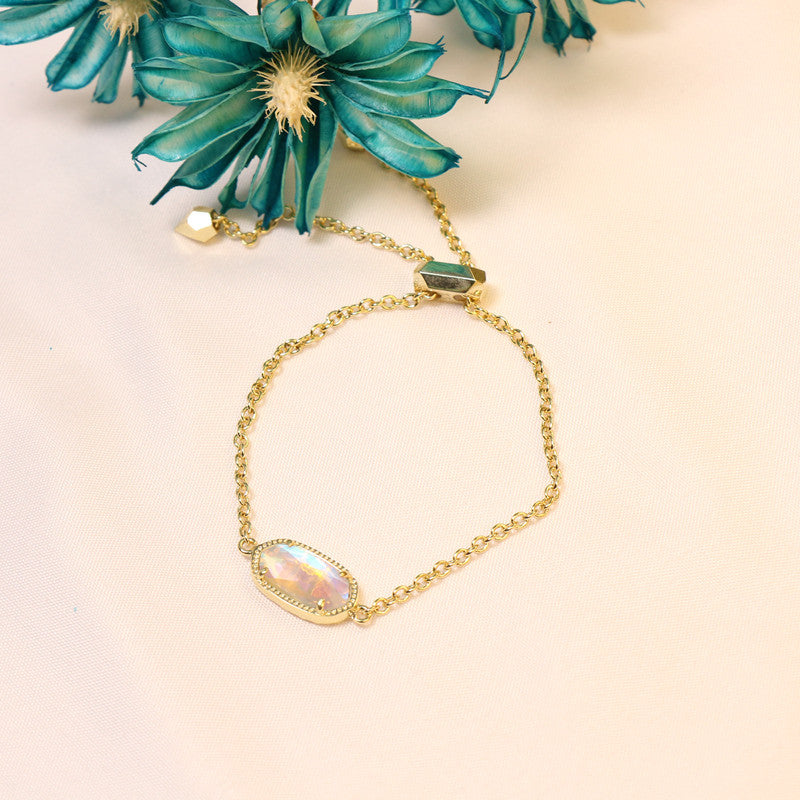 Gold Ornament Stone Geometric Cut Chain Bracelets