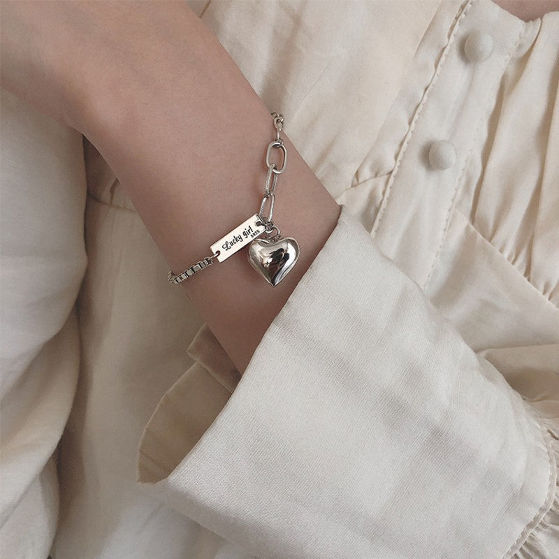 Women's Thai Sier Retro Simple Jewelry Fashion Heart Bracelets